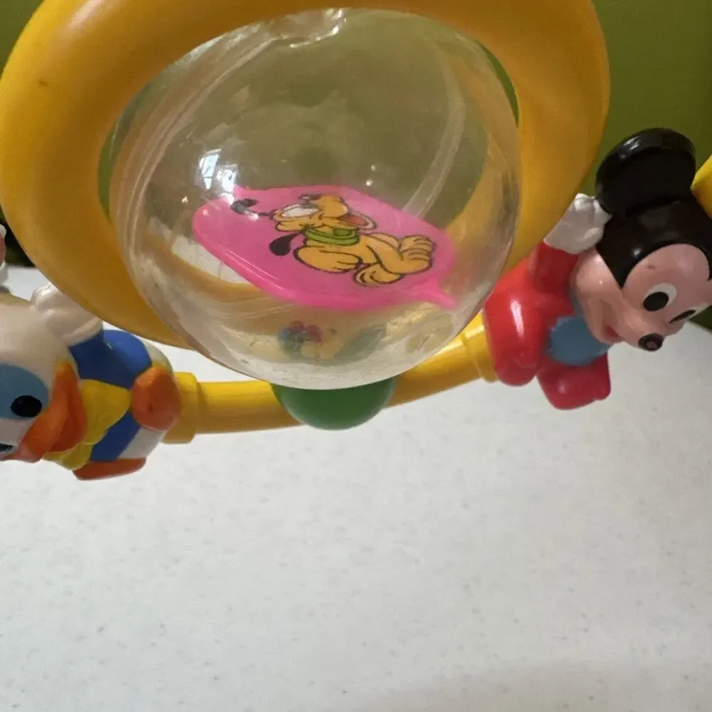 1985 Disney Baby Rattle Ball Ring Toy Vintage Mickey Donald Pluto Shapes‎